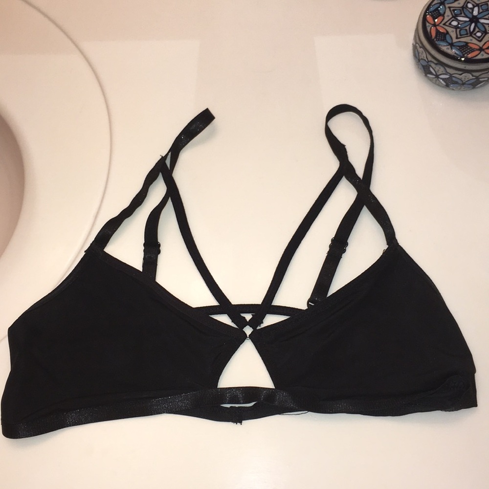 Black strappy bralette.